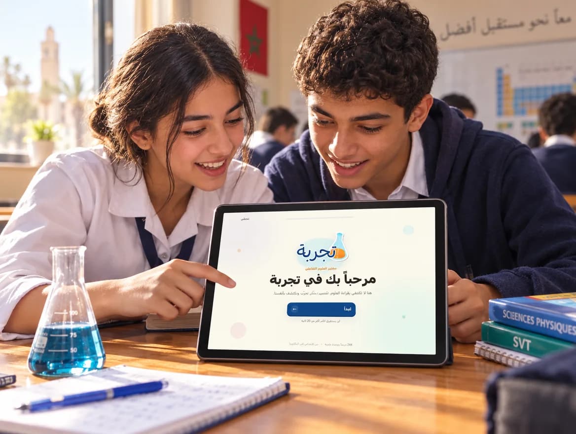 تلاميذ يكتشفون تجربة على لوحة رقمية في القسم (صورة تقديمية).