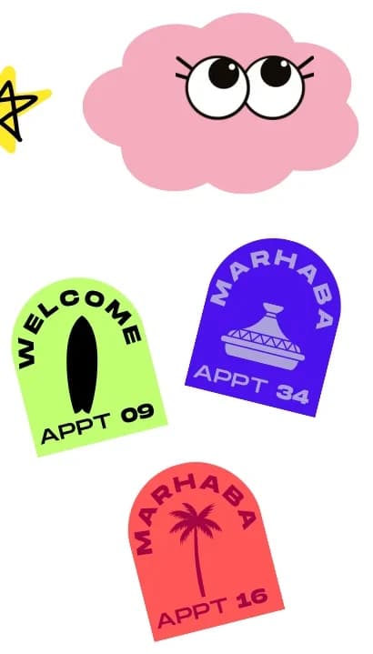 Stickers d'appartement « Welcome » et « Marhaba » et petit nuage aux yeux.